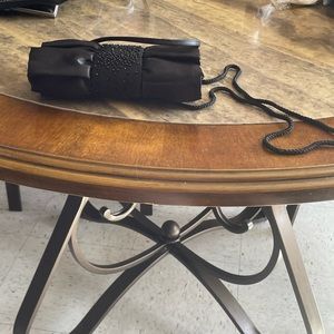 Evening shoulder bag beaded satin with cloth shoulder strap